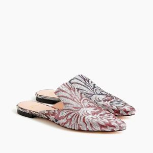 NIB J.Crew Pointed-Toe Slides in Metallic Jacquard